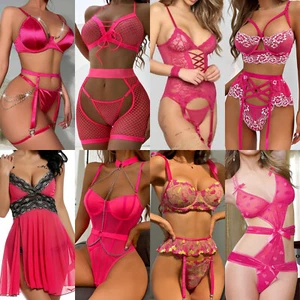 Rose Red Women's Sexy Lingerie Lace Babydoll Dress Nightwear Chemise Pajamas Set - Picture 1 of 69