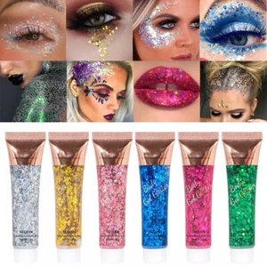 Face Glitters Body Gel Sequins Liquid Eyeshadow Chunky Glitter For Face Hair - Picture 1 of 28