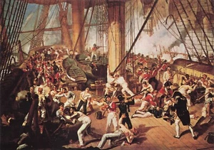Postcard Battle of Trafalgar Fall of Nelson by Denis Dighton ~ 1825 art - Picture 1 of 2