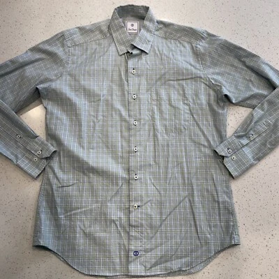 Camisa David Donahue Para Hombre Grande Verde Azul Blanco Cuadros Vestido A Cuadros Abotonado Foto 1 de 4