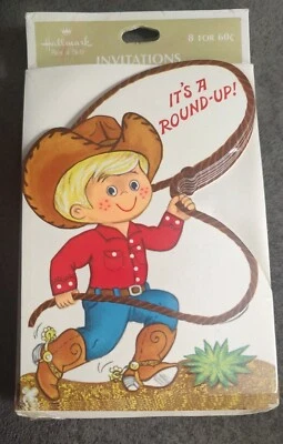 Invitaciones de fiesta de cumpleaños vintage Hallmark Little Boy Cowboy It's a Roundup Nuevo de Lote Antiguo Foto 1 de 4