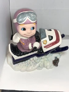 Large Vintage 1975 Ceramic Snowmobile and Purple Rider - Picture 1 of 12