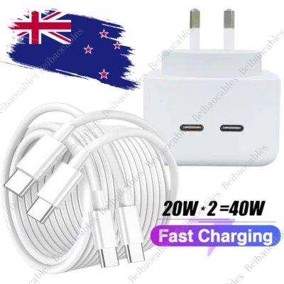 40W Fast Charging DUAL USB C PD Wall Charger Power Adapter For iPhone 15 16 Pro - image 1 of 4