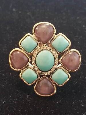 Anillo Vintage Monet Tono Dorado Distintivo Turquesa + Acentos Púrpura Talla 8 (Lg 8) Foto 1 de 4