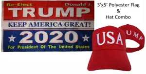 3'x5' Reelección Trump 2020 Bandera (RF) y EE. UU. Trump 45º Presidente Conjunto Sombrero Rojo Blanco - Imagen 1 de 1