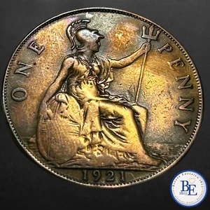 1921 Great Britain Penny Large Gorgeously Toned Large Bronze World Coin - Picture 1 of 4