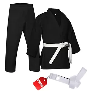 Black Karate Uniform Set - Lightweight Gi for Kids & Adults with Free White Belt - Picture 1 of 7