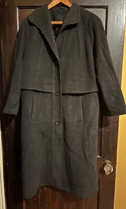 Canda C&A 16 UK Black Wool Cashmere Nylon Coat Storm Flap Long Overcoat Elegant! - Picture 1 of 7