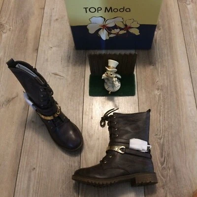 Top Moda Club-58 искусственной кожи черепа ботинки, женский размер 7, коричневый новый - Изображение 1 из 4
