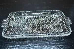 Depression Glass Clear Party Snack Tray - Handles & 3 Divided Compartments 11x6 - Picture 1 of 10