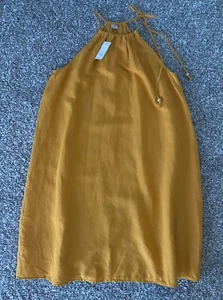 LOFT Beach Size Small Halter Swing Dress Linen Short Sundress Mustard Yellow New - Picture 1 of 4