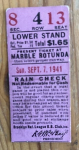 ¡BONITO! Boleto de colección 1941 Dodgers/Giants talón-9/7/41-mel ott 2 hits-ebbets field - Imagen 1 de 1