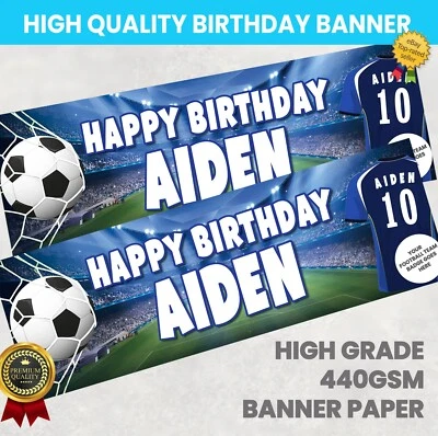 FOOTBALL BIRTHDAY BANNER PERSONALISED ANY NAME PHOTO PARTY BANNERS GIRL BOY - Image 1 of 4