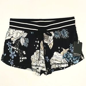 PJ Salvage Lounge Shorts Small Soft Stretch Elastic Waist Black Floral