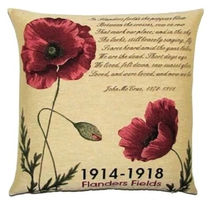 NEW 18" BELGIAN TAPESTRY CUSHION COVER FLANDERS FIELDS V1 1914-18 POPPIES 5325 - Picture 1 of 3