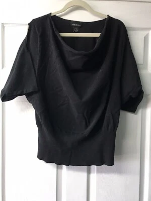 Suéter Lane Bryant Negro Hombro Frío Dolman Manga Corta Capucha Cuello Talla 22/24 Foto 1 de 4