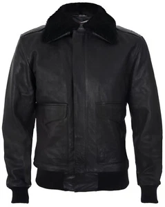 Men's Air Force A2 USAF Black Pilot Aviator Real Leather Flight Bomber Jacket - Picture 1 of 5