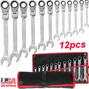 12pcs 8-19mm Metric Flexible Head Ratcheting Wrench Combination Spanner Tool Set - Picture 1 of 12