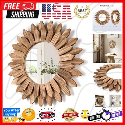 Espejo de Pared Decorativo 12 Pulgadas Rústico Madera Espejo Sunburst Boho para En... Foto 1 de 4