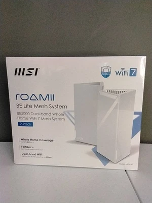 New&Sealed! MSI Roamii BE Lite Mesh System - 2 Pack WiFi 7, BE 5000, 5,800 sq.ft - Image 1 of 4