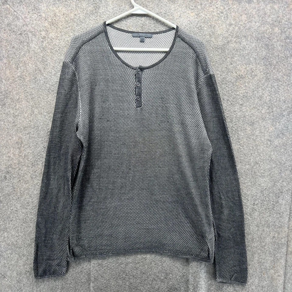 Рубашка мужская John Varvatos большая серая черная Henley с длинным рукавом текстурированная гладкая - Изображение 1 из 4