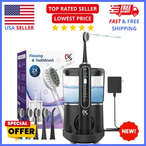 2 in 1 Electric Toothbrush w/ Water Flosser Sonic Cordless Flossing Brush Black - Picture 1 of 9