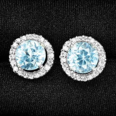 Impresionantes pendientes de oro blanco de plata de ley 925 de 3,50 quilates con zafiro azul pastel Foto 1 de 4