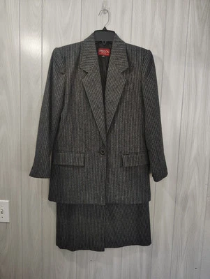 Винтажные женские Sasson миниатюрный юбка костюм серый офис карьера размер 8 старые деньги  - Изображение 1 из 4