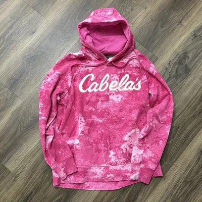 Cabela's Script Logo Hoodie Size L Pink Sweatshirt Pullover Embroidered - Image 1 of 3