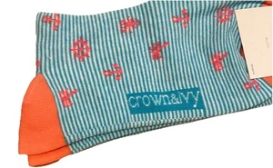 Calze uomo Crown & Ivy tema nautico turchese e arancione morbido taglia 8-12 NUOVE - Foto 1 di 4