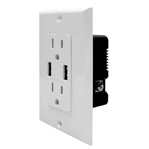 USI Electric USB Charger 15 Amp Tamper Resistant Duplex Receptacle Outlet E14 - Picture 1 of 2