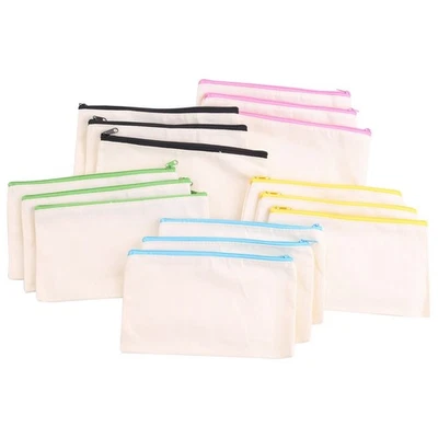 15 pack cotton canvas DIY zipper bags pouches 2696 - Image 1 of 4