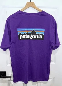 Patagonia Tee Organic Cotton Purple Logo T Shirt Men’s Size Large L - Picture 1 of 8