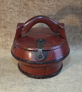 Caja lacada de madera china vintage almacenamiento de alimentos de arroz pestillo de hardware de latón rojo - Imagen 1 de 22