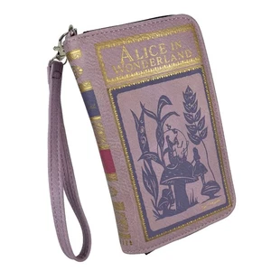 Lavender & Purple Alice In Wonderland Book Wallet ID Holder Snap Close Wristlet - Picture 1 of 7