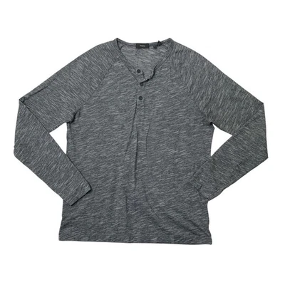 Theory Shirt Mens L Large Grey Henley Adrik Ocean Slub Long Sleeve Cotton Blend - Image 1 of 4