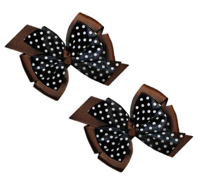 WD2U Baby Girls Set of 2 Polka Dotted Grosgrain Pigtail Hair Bows Alligator Clip - Image 1 of 4