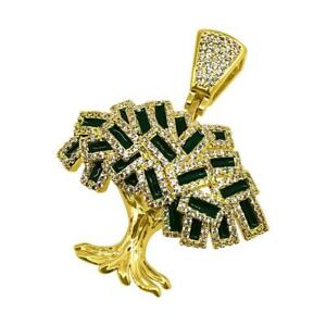 Iced Out Green Money Tree Gold CZ Hip Hop Bling Bling Pendant