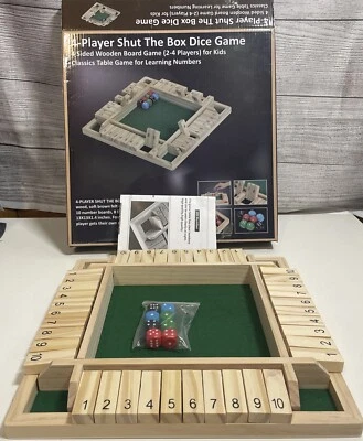 4-Player Shut The Box Dice Game Wooden Family Party Bar Board Game- COMPLETE - Image 1 of 2