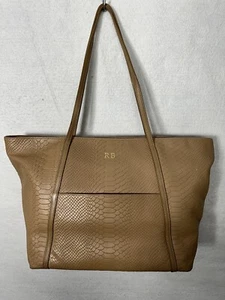 GiGi New York Handcrafted Womens Tan Python Leather Teddy Tote Shoulder Bag - Picture 1 of 13