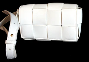 White shoulder bag faux leather crossbody purse woven pattern - Picture 1 of 10
