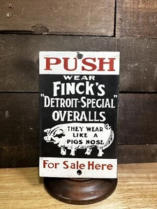 Fincks "Detroit-Special" Overall Türdrücker Porzellanschild - Bild 1 von 5