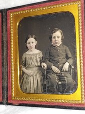 Wonderful Sixth Plate Daguerreotype Of Two Children in full case