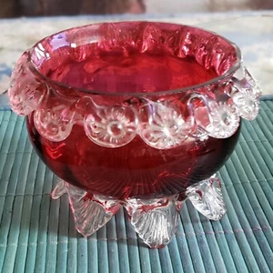 ANTIQUE VICTORIAN RIGAREE WEBB OR STEVENS & WILLIAMS FOOTED CRANBERRY BOWL - Picture 1 of 11