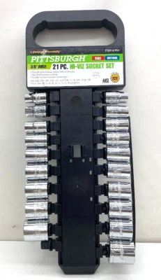New PITTSBURGH 3/8" Drive 20 PC Socket Set SAE 3/8-7/8, and 13/16, Ratchet, NOS - Image 1 of 3