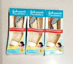 Vintage 3 Johnson's HealthFlow Developmental Designs Angled 8 oz Baby Bottles - Picture 1 of 1