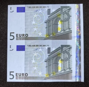 2002 germany European 5 Euro Pair 2pc Uncut Banknote - Picture 1 of 2