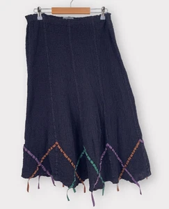 Zashi Womens Asymmetrical Maxi  Skirt Black Crinkle Ribbon Trim Elastic Waist L - Picture 1 of 8