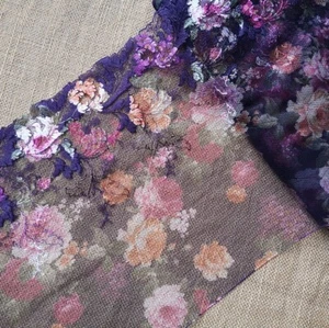5 Yard 11" Wide Violet Print Flower Tulle Lace/Embroidered Colorful Flower xh131 - Picture 1 of 2