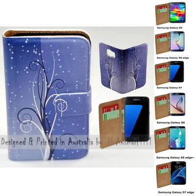 For Samsung Galaxy Series Blue Swirl Theme Print Wallet Mobile Phone Case Cover - Image 1 of 3